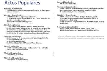 Programa de las fiestas de la playa de Ojos de Garza (Foto TA)